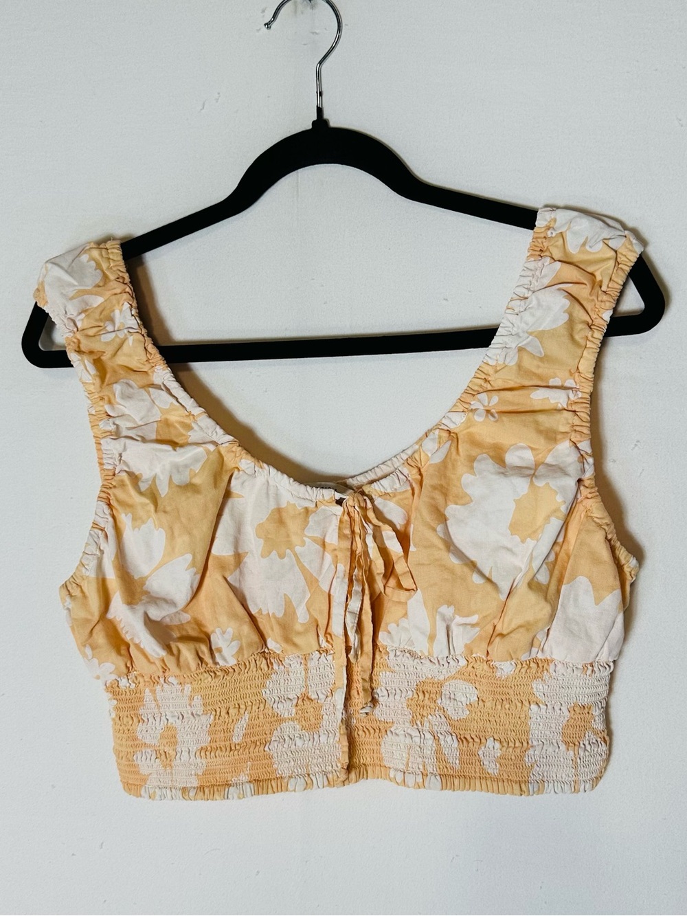 American Eagle Peach Floral Smocked Waist Tie Front Crop Top XL Cottagecore Boho